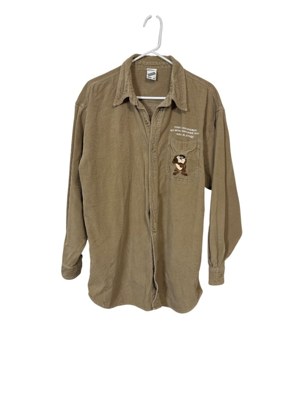 Warner Bros Studio Store Taz Corduroy Shirt XL Adults Beige 1998 Vintage